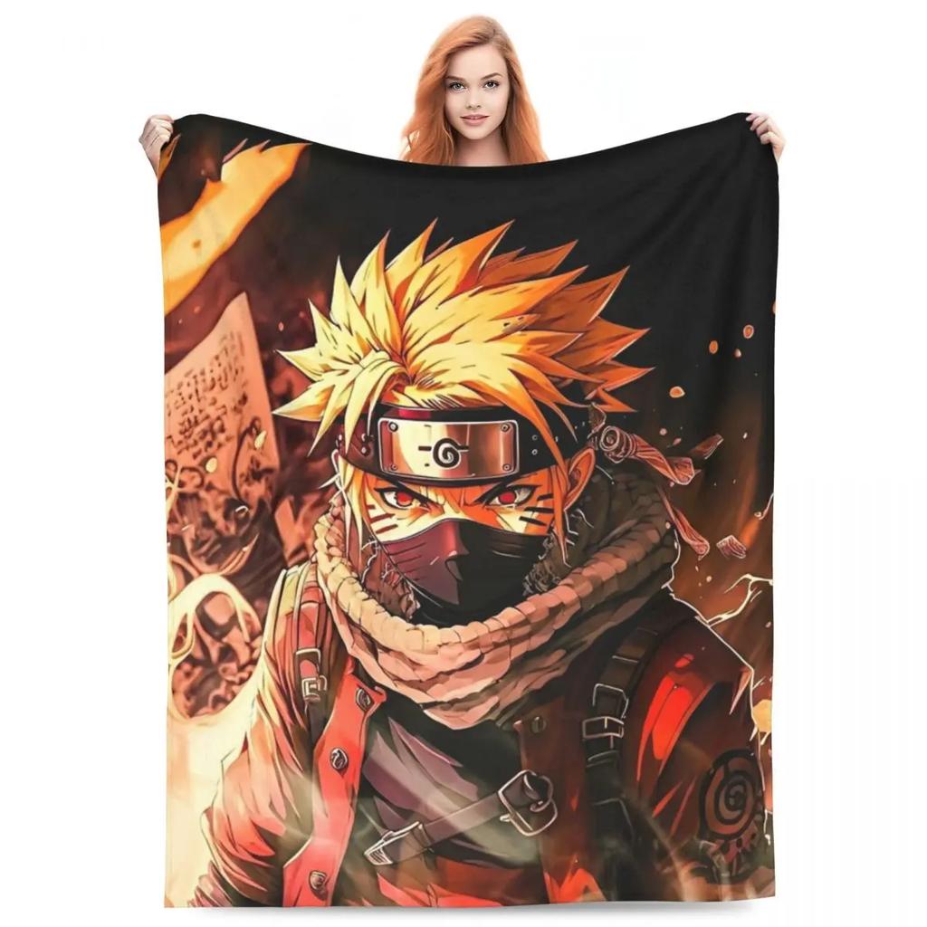 Japanese Anime Graphic Blankets N-Narutos Flannel Novelty Soft Throw Blankets for Home All Season