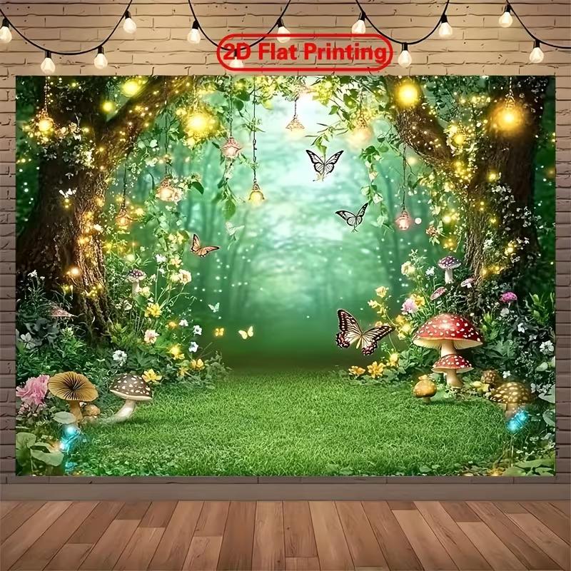 2D Magical Forest Tapestry Enchanted Mushroom Butterfly Room Wall Decor