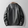 Men's new top thickened fleece leather jacket autumn and winter men's leather jacket leather light business casual square collar fashion hundred