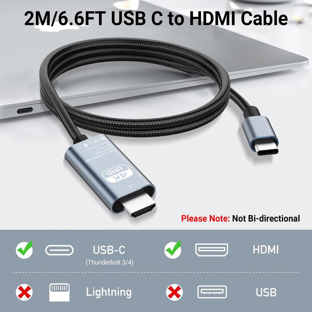 HDMI Adapter USB Type C MHL Cable Braided 4K HD Video Converter HDTV Cord for Projector Monitor TV Compatible HP Laptop MacBook