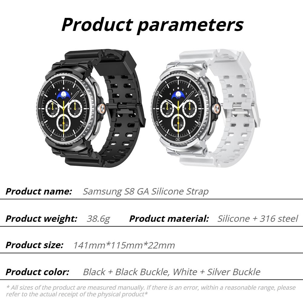 Rugged Sport Band For Samsung Galaxy Watch 8 40mm 44mm Strap Silicone Band with Stainless Steel Connector For Galaxy Watch 8 Classic 46mm