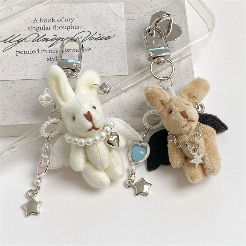 Sweet Punk Angel Rabbit Plush Keychain Pendant Phone Chain Backpack Charm Trendy Women Bag Hanging Couple Accessory Gift