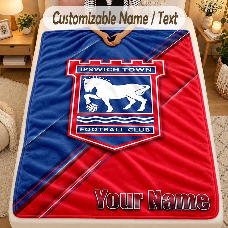 Flannel BlanketIpswich Town Custom Name Text Personalized Soft Warm Throw Blanket Home Decor Gift