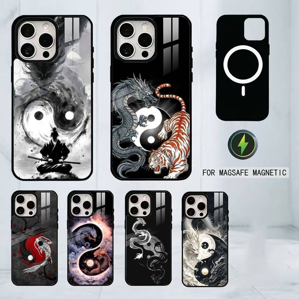 Japanese Art Dragon Yin Yang Phone Case For iPhone17,16,15,14,13,12,11 Plus,Pro Magnetic For Magsafe Wireless Charging