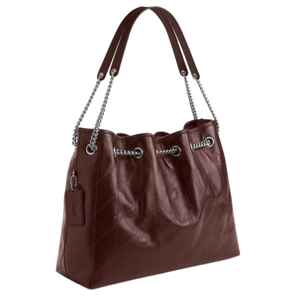 Coach Evelyn 34 Logo Leather Shoulder Bag Large Women Shoulder Bag Maple CDR00-SVMPL