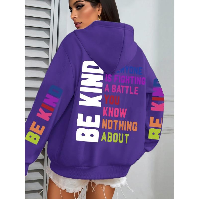 Be Kind Hoodies Women Letter Prints Winter Warm Hooded Street Pocket Loose Sweatshirts Casual All-match Woman Clothes