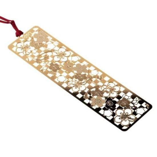 Goshuin Bookmark Gold Series Delicate Etching Representing Japanese Patterns Metal Style (Plum)