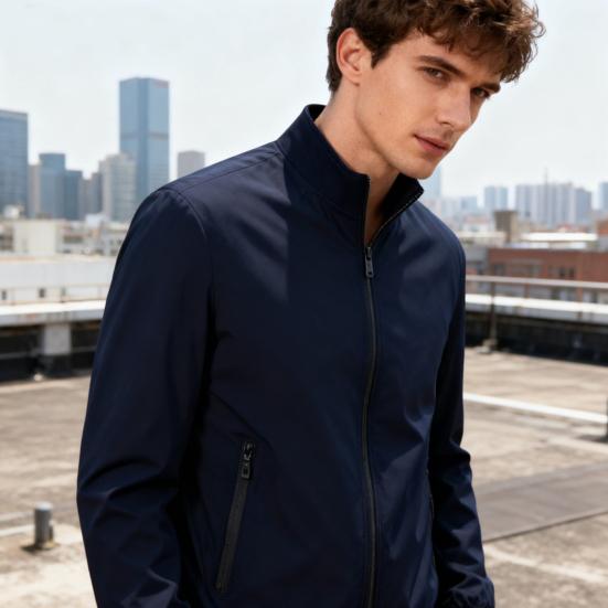 Men Jacket Stand Collar Long Sleeve Zipper Closure Windproof Jacket with Pockets Smart Temperament Men Outerwear