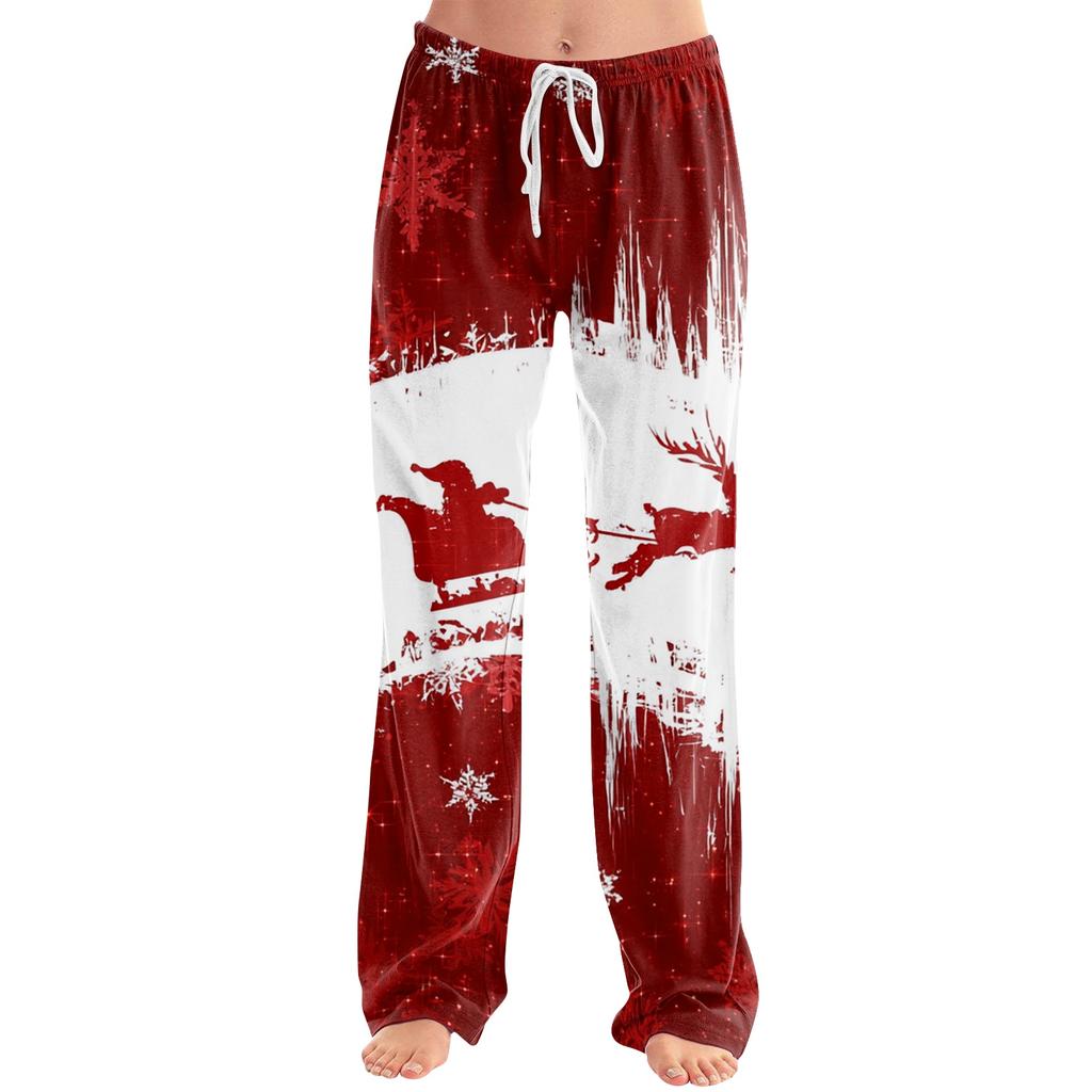 Women's Casual Pants with Christmas Print, Loose Fit, Stylish, for Holiday and Festive Occasions