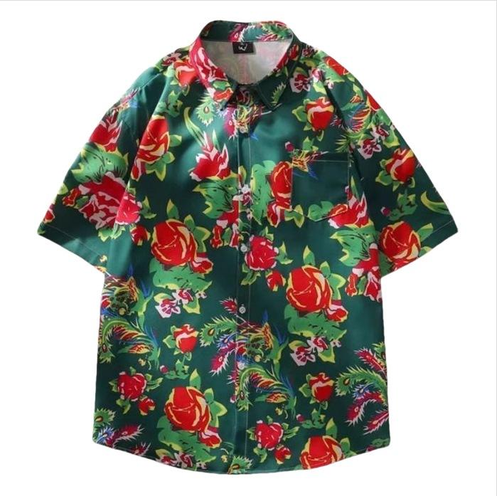 Women Retro Hong Kong Style Floral Print Short Sleeve Shirt Plus Size Hawaiian Vacation Casual Beach Blouse For Summer