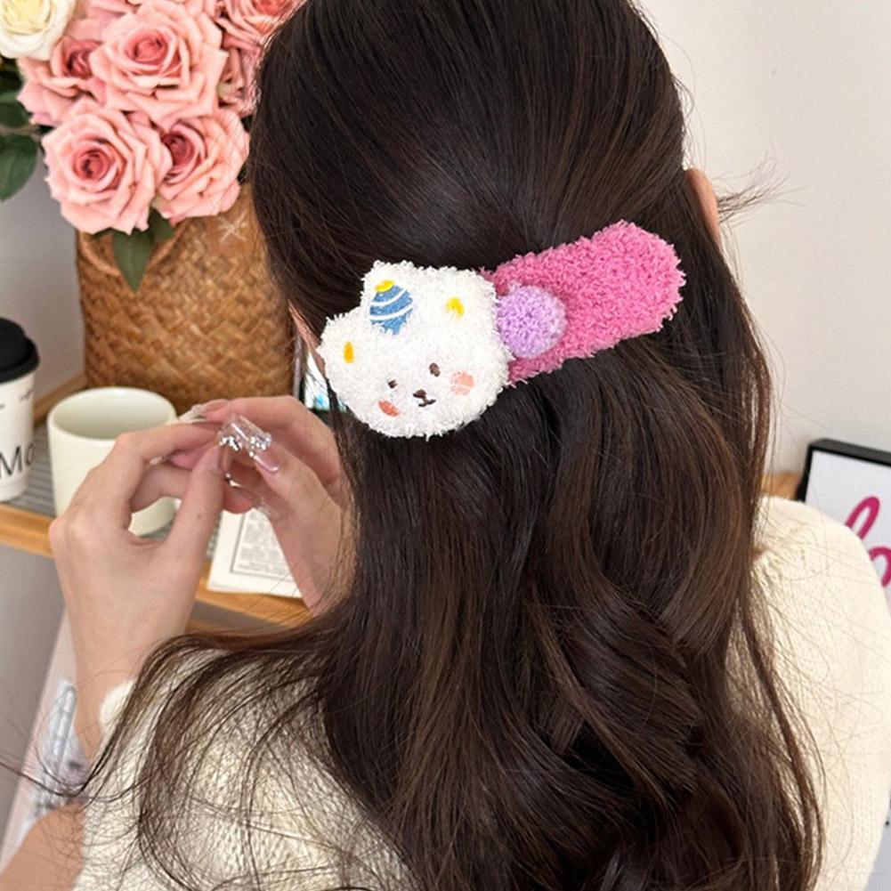 Autumn and Winter Lamb Fur Cute Little Bear Hair Clip Large Plush Duckbill Clips Sweet Hair Accessories Girl's Side Bangs Clip
