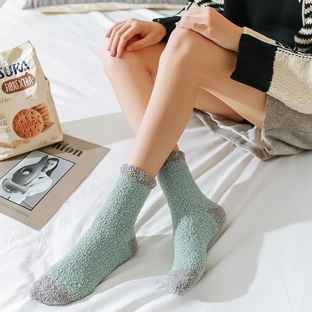 5 Pairs Women's Warm Coral Plush Socks Soft Fluffy Casual Thickened Wool Socks Medium Sleeve Home Girls' Sleeping Floor Socks