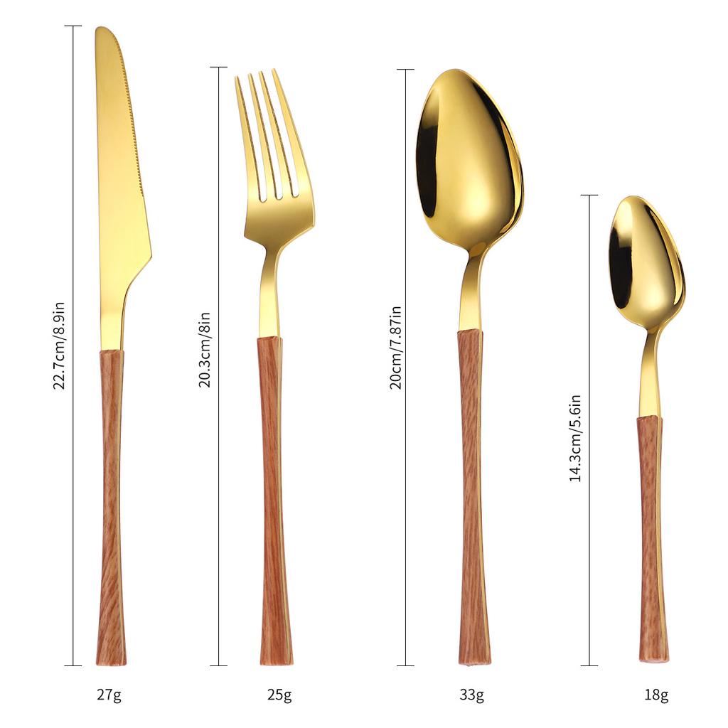 Golden Stainless Steel Cutlery Set Four-piece Plastic Handle Household Knife Fork and Spoon Creative Kitchen Hotel Supplies.