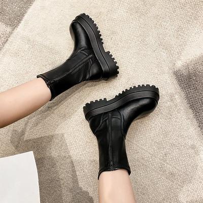 Wadenhohe Elastische Stiefel mit Dickem Boden Hohe Dünne Stiefel Ritterstiefel Fallen Nicht Aus dem Schaft