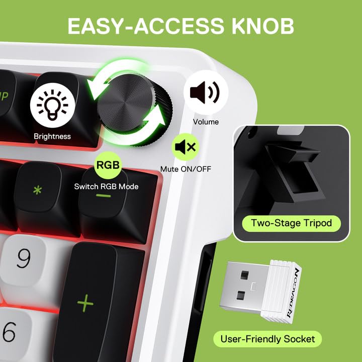 Redragon K686 Pro 98 Wireless Gasket RGB Gaming Keyboard PBT Mechanical Keyboard with Dedicated Knob Control Noise Custom Linear Switches Keys, 3-Mode