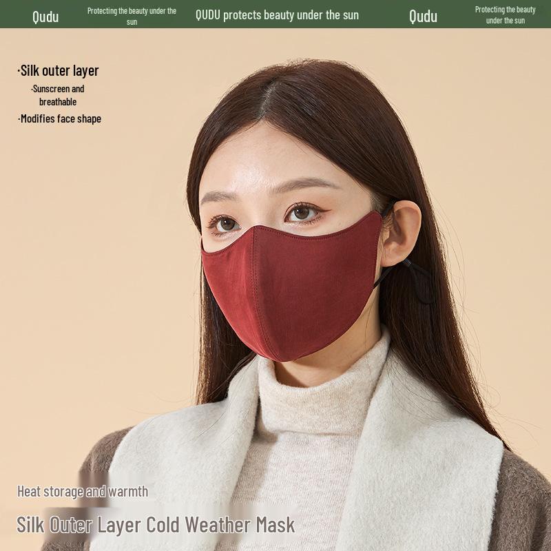 Women's Winter Silk Warm Mask with Velvet Lining, Breathable and Windproof, Eye Corner Protection Face Cover