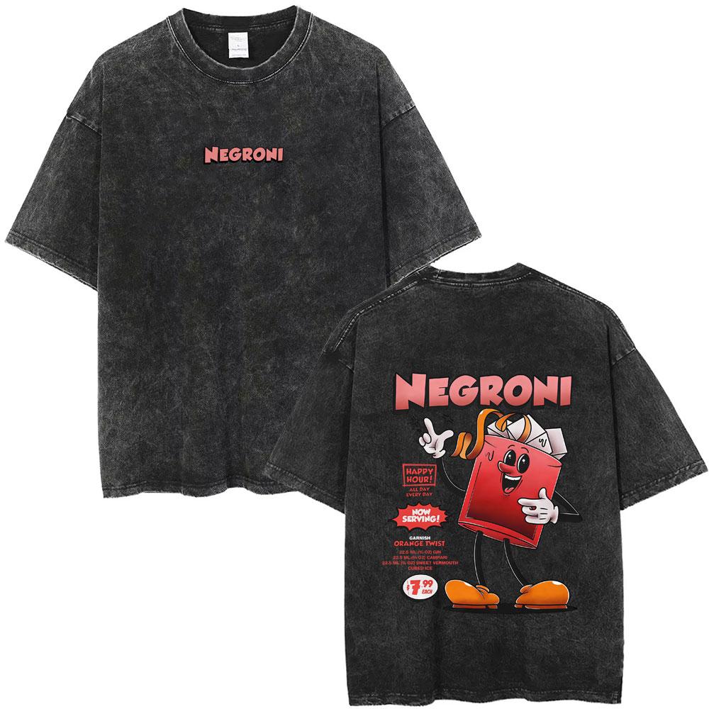 Negroni Cocktail Funny Meme Washed Vintage T-shirt Men Women Casual Cartoon Humor T Shirts Unisex Fashion Oversized Streetwear S