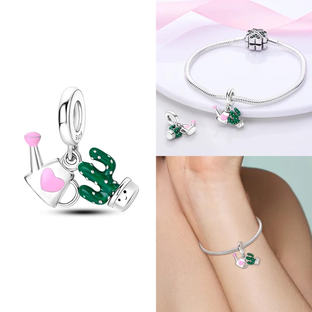 Green Color Four-Leaf Clover Avocado Copper Cactus Green Series Charms Beads Fit 3Mm Original Bracelet Diy Jewelry Gift