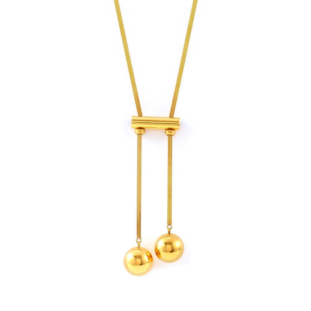 Hollow Beads European/American Sweater Chain: Luxurious Tassel Pendant in 18K Gold-Plated Titanium Steel