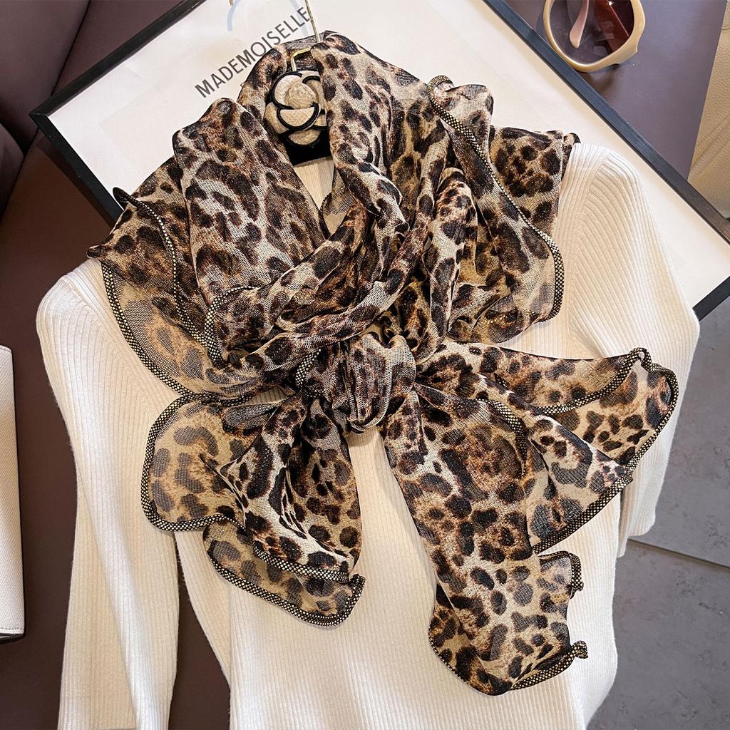 New Fashion Spring/Summer Women Leopard Print Phnom Penh Headband Chiffon Scarf Shawls Female Long Wraps Beach Sunscreen Gift