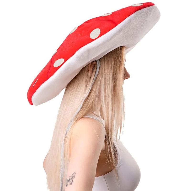 Lovely Polkas Dot Mushrooms Hat Soft Plush Warm Winter Hat Adjustable Unisex Hat for Winter Warmth