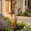 Yousheng 2 Pcs Flamed Copper Three Calla Lilies Garden Stake with Bells, Handmade Rain Catcher Flower, Metal Plant Yard Art, Rustic Wind Chime