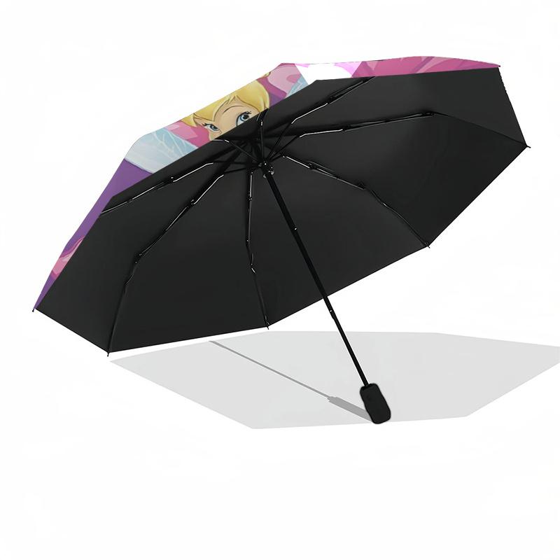 Parasol podróżny z motywem Dzwoneczka - 8 żeber, Automatyczne otwieranie i zamykanie, Przenośna składana konstrukcja, Kompaktowy i stylowy parasol odpowiedni do