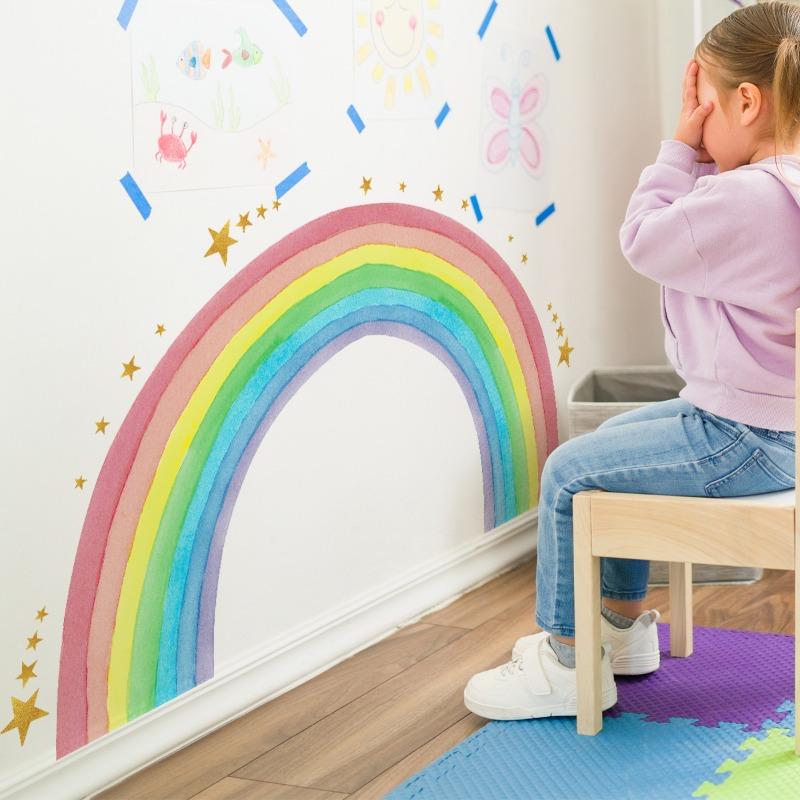 Large Rainbow Wall Stickers For Kids Room Decoration Wallpaper Giant Rainbow Stars Decals Murals Nursery Stikers