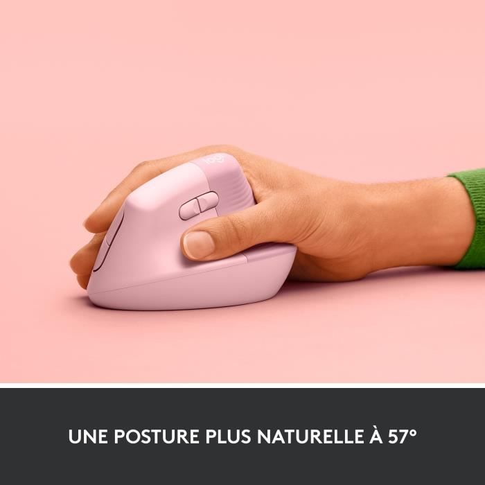 Souris - Sans Fil - Logitech - Lift Ergonomique Verticale - Rose - Droitier