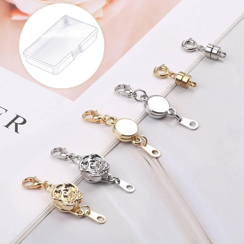 18 Pcs 3 Styles Magnetic Necklace Clasps and Closures, Rose Round Cylindrical Jewelry Magnetic Clasp Connector Locking Magnetic Clasp Bracelet
