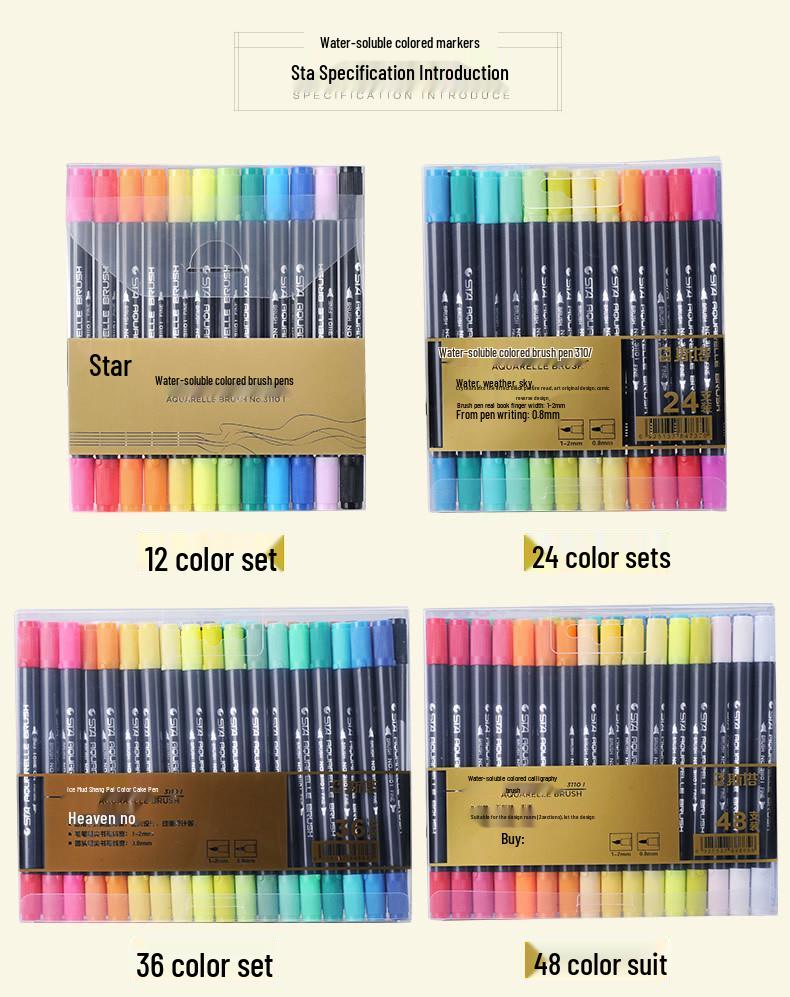 STA 3110 Watercolor Marker Set: Double-Ended Soft Tip, Water-Soluble, Washable Drawing Pens for Manga.