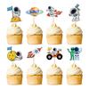 Space Themed Birthday Cake Toppers Set Paper Astronaut Decorations Kids Party Tableware
