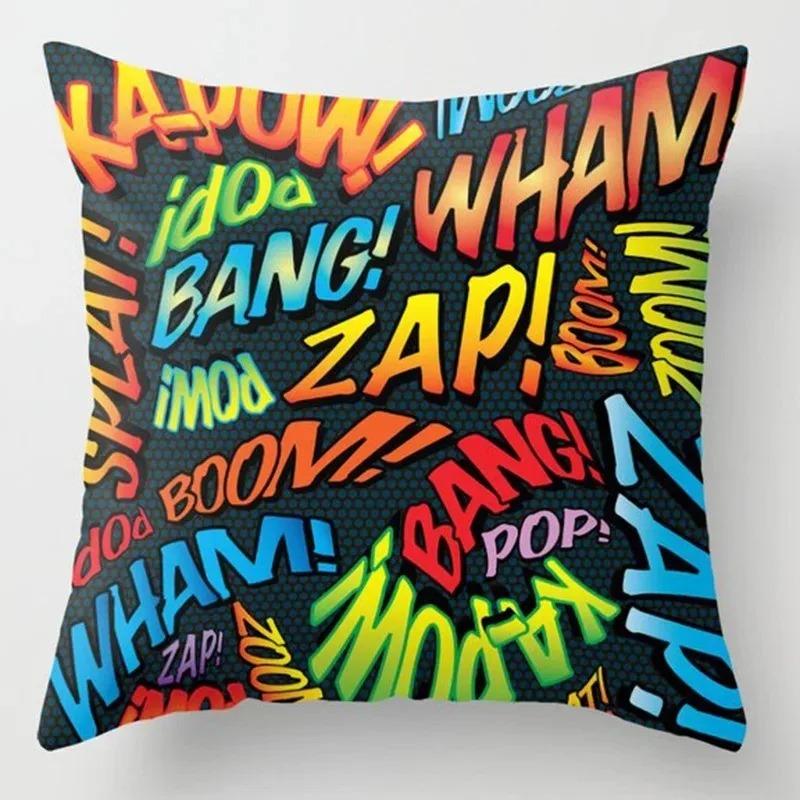 Pop Art Style Comic Speech Cushion Covers Pattern Cushion Cover Suitable For Sofa Bedroom Car Pillow Cover