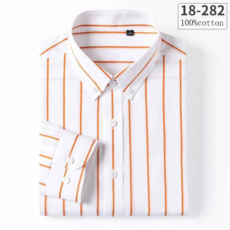 

New In Shirt 100%cotton Long-sleeve Shirts for Men Slim Fit Plain Shirt Thin Plaid Striped Tops Fashion Elegants Office Clothes 38