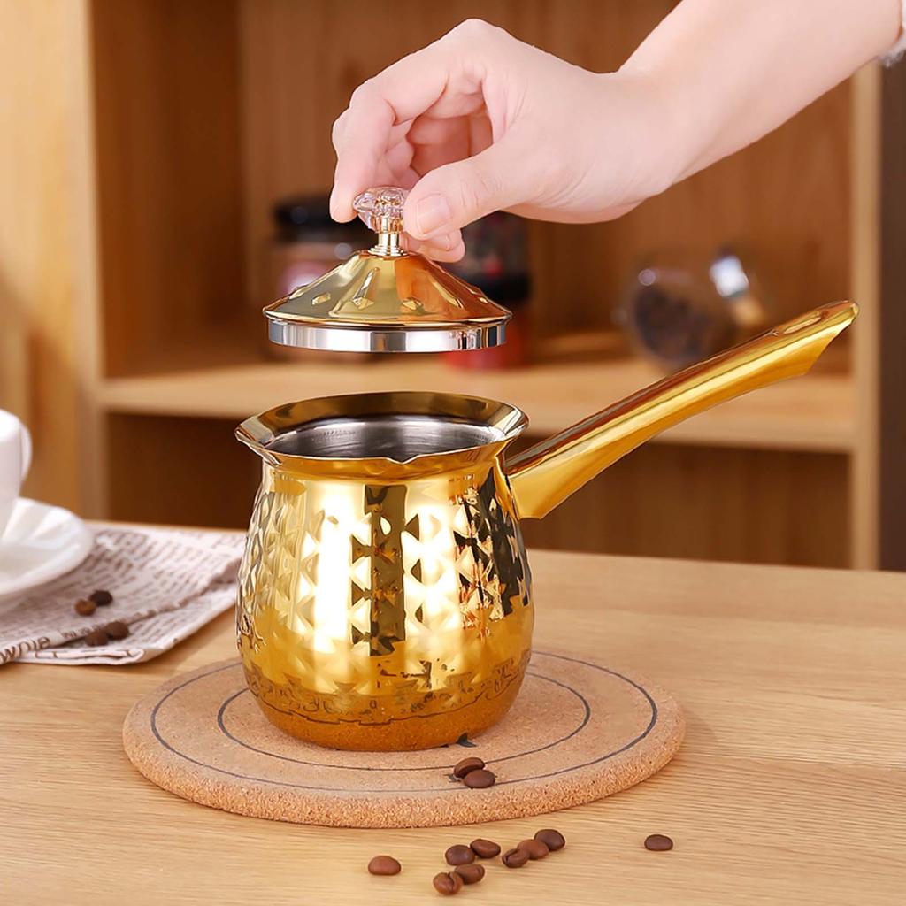 Turkish Coffee Pot with Long Handle Milk Frothing Pitcher Small Pot Greek Pot Coffee Moka Pot Butter Pot for Kitchen Men Gifts