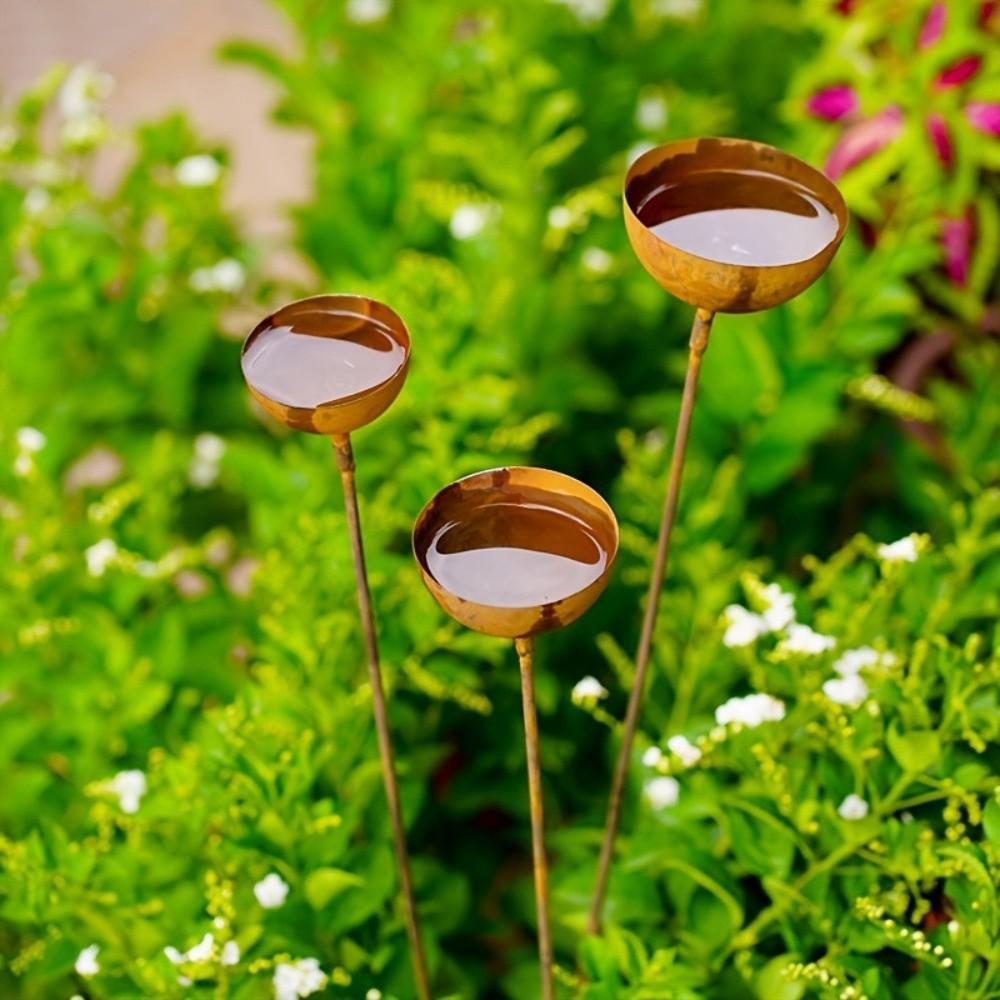 Vintage Weathered Rain Collectors Long Stem Rusty Bird Feeder Metal Bird Bath  Outdoor Garden