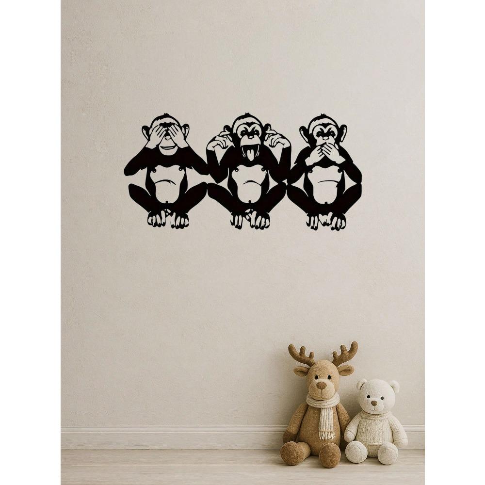 Metal Three Wise Monkeys Wall Sculpture, See Hear Speak No Evil Figure, Home Decor, Primate Animal Art, Iron Craft Gift
