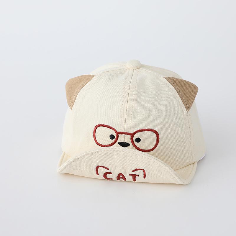Infant & Toddler Soft Brim Baseball Cap with Cute Bear Glasses Embroidery for Boys & Girls - Spring/Autumn Sun Protection Hat.