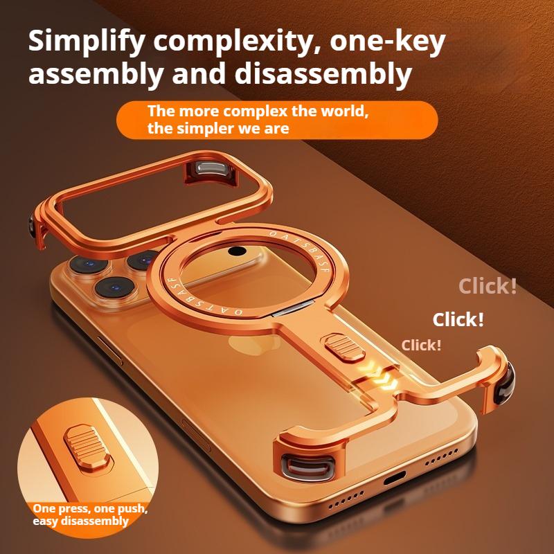 Custodia Minimalista Oatsbasf per iPhone 17 Pro/Pro Max con Supporto Girevole a 360° Copertura Senza Cornice Metallica Ricarica Wireless Magsafe