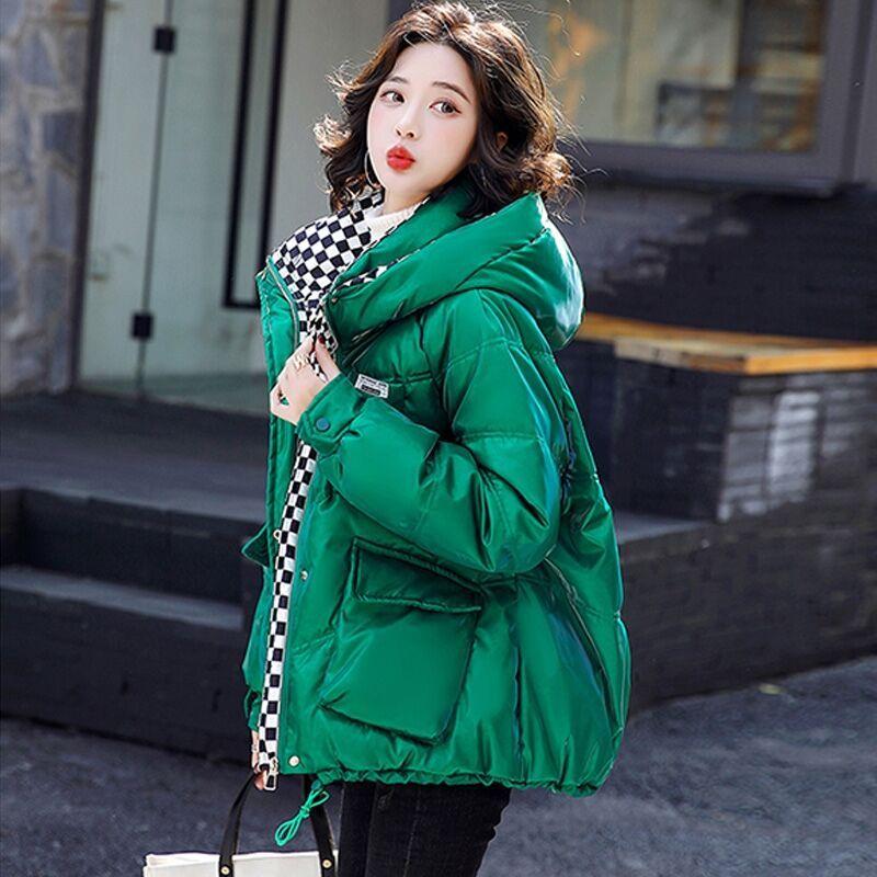 Shiny Disposable Large Size Padded Jacket Women's Short Loose Plaid Padded Jacket Winter Thick Warm Padded Jacket Tide