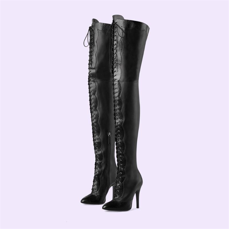 Fashion Women's Pointy Toe Cross Ties High Heel Over The Knee Boots 2025 New Slim Fit Zipper Long Boots Party Mixed Color Lady Shoes 43