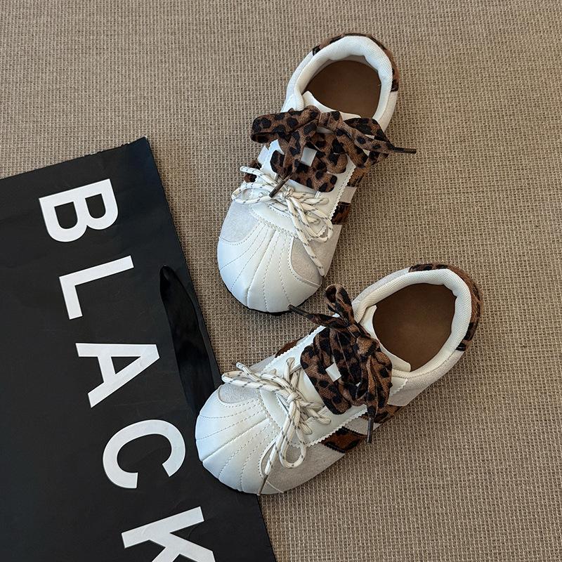 

женские немецкие тренировочные туфли на шнуровке с леопардовым принтом, осенне-зимняя модная ретро-нишевая обувь для скейтборда с чувством дизайна, повседневная спортивная обувь 40 бежевый