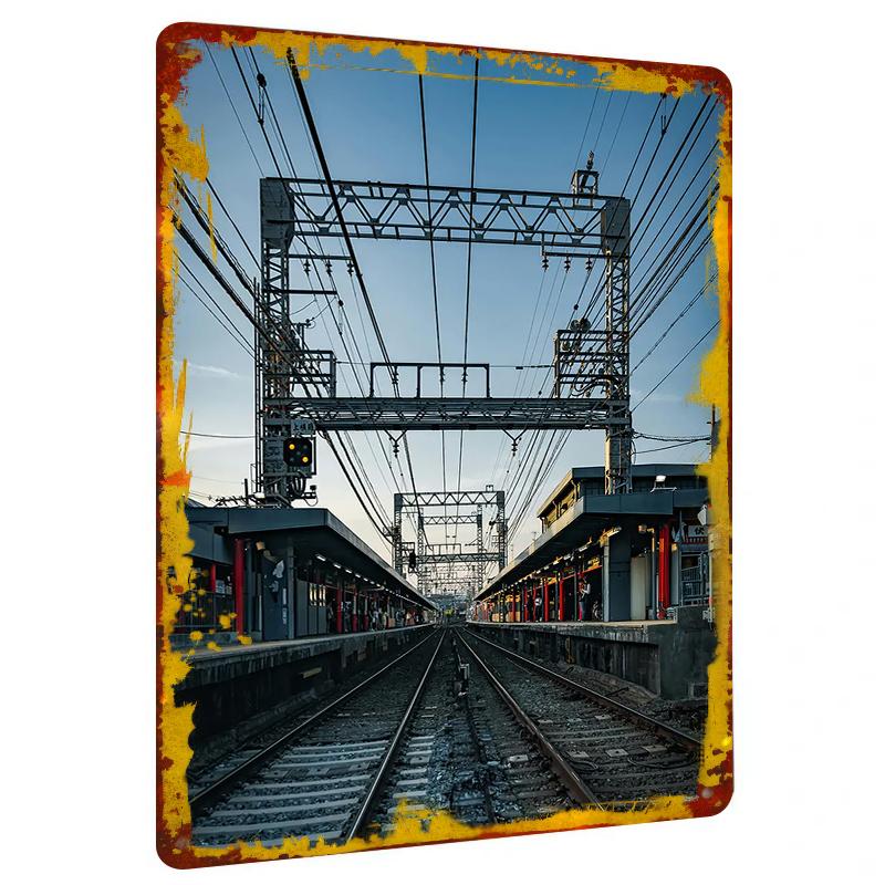 

Modern Urban Railway Scenery Custom Iron Wall Art Industrial Style Home Office Decorative Painting 20x30cm（7.8x11.8inch）