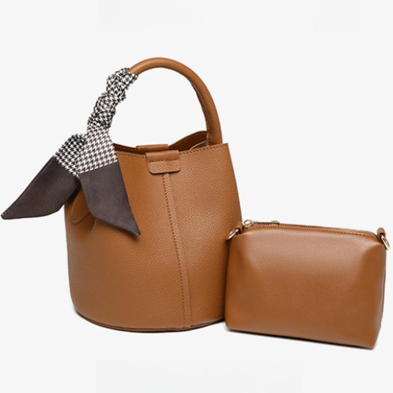 Women's Niche Lychee Pattern Soft Leather Bucket Bag Girls Fashion All-match Portable Vegetable Basket One-shoulder Messenger Bag