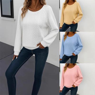 2025 New Women's Casual Round Neck Long Sleeve Pullover Loose Solid Color Multicolor  Sweater