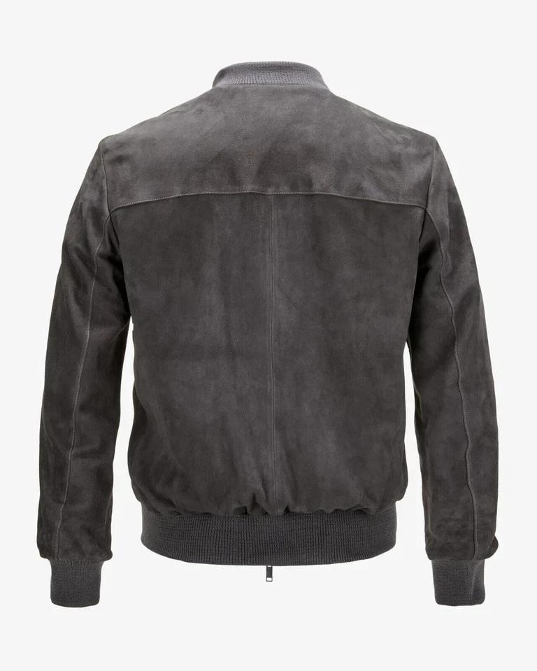 Men's Gray Genuine Biker Wear Stylish Soft Bomber Jacket Suede Lambskin Handmade Stylish