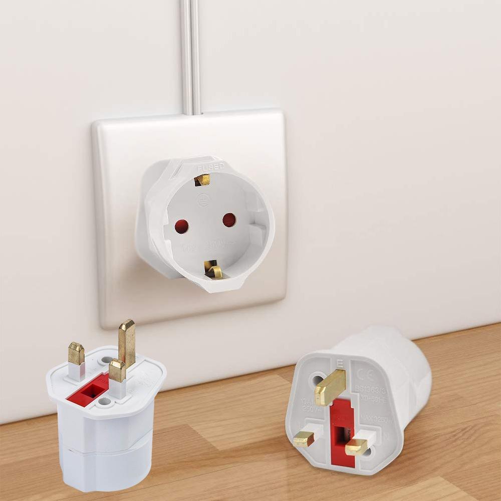 Copper Conductor European To English Plug ABS Housing 16A English Standard Converter 250V with Fuse