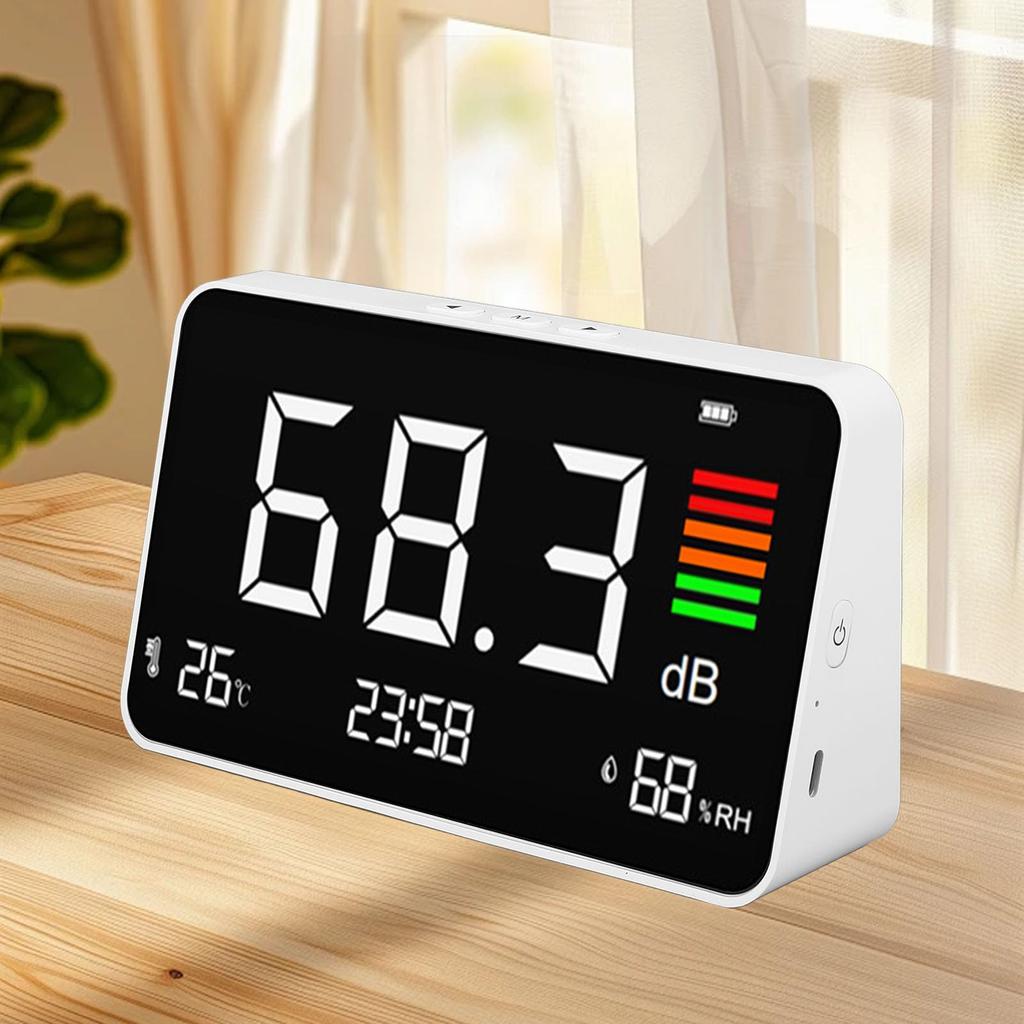 3-in-1 dB-Meter, 30-130dB Lärmpegelmesser LED-Anzeige Lärm Temperatur Hygrometer,