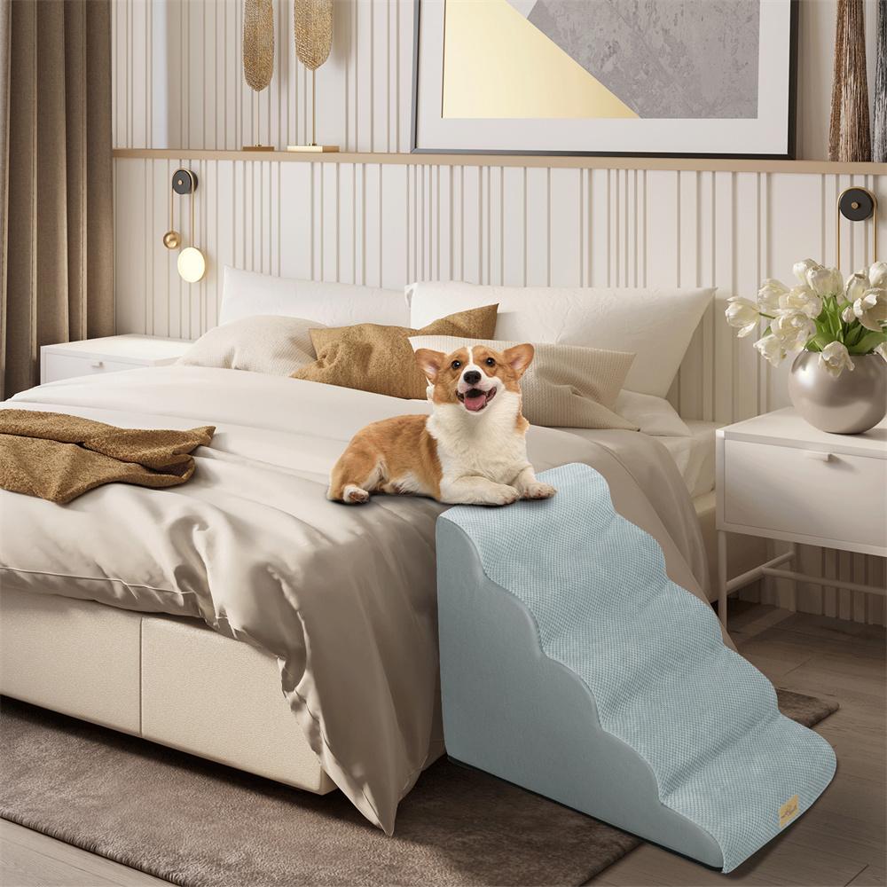 

Собачья рампа ступеньки 5 ступеней лестница для питомцев для высоких кроватей и дивана пена высокой плотности собачьи ступеньки со съемным моющимся чехлом серый