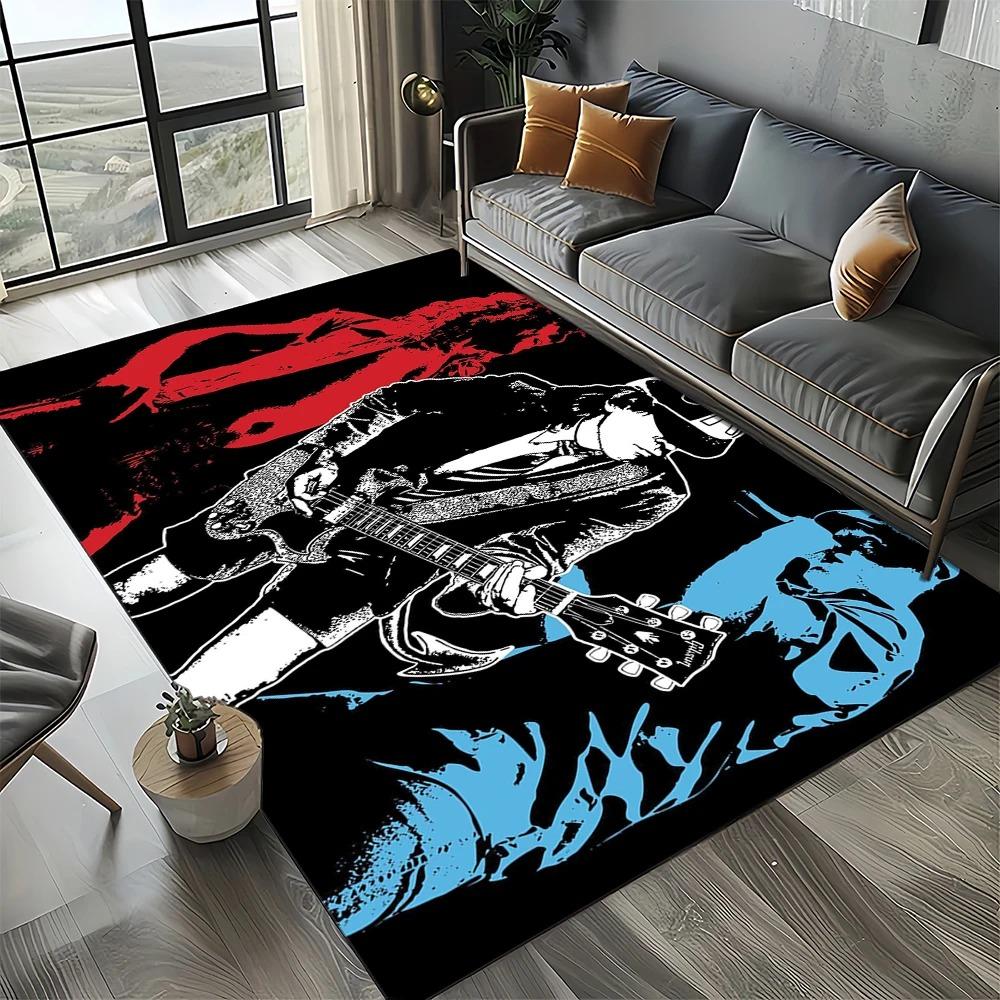 3D A-ACDC Rockband Cartoon Bereichsteppich Groß, Teppich für Wohnzimmer Schlafzimmer Sofa Fußmatte Dekoration, Kinder Rutschfeste Bodenmatte